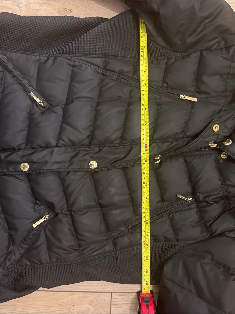 Michael Kors Black Quilted Puffer Coat Faux Fur Hood